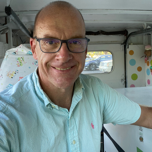 Assistant Mark in a very hot ice cream truck